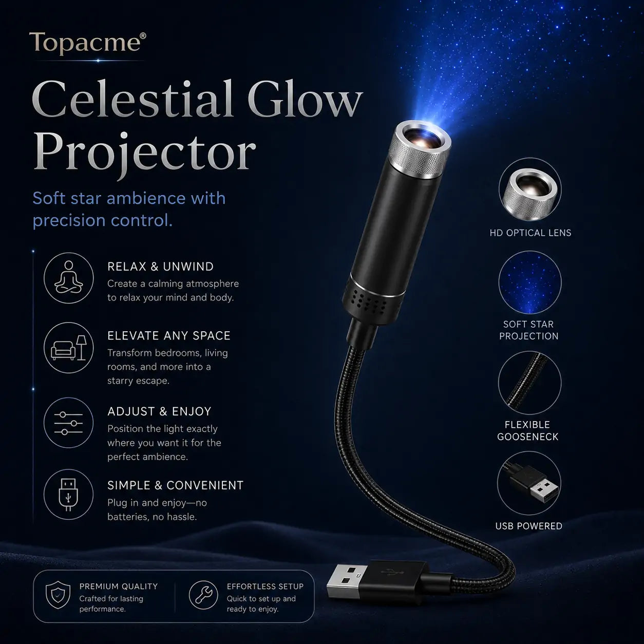 Topacme Celestial Glow USB Starry Ambience Light