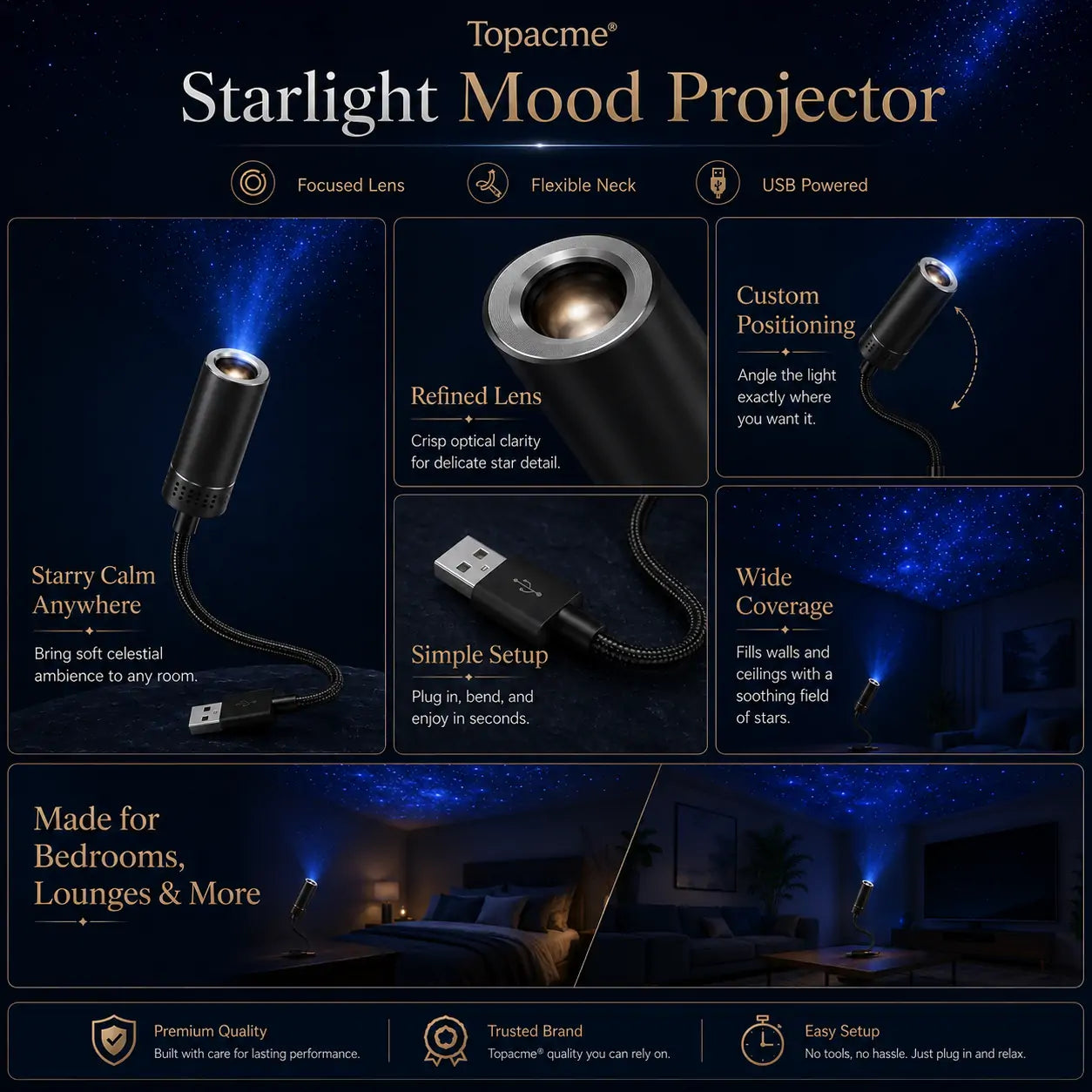 Topacme Midnight Aura USB Star Projector